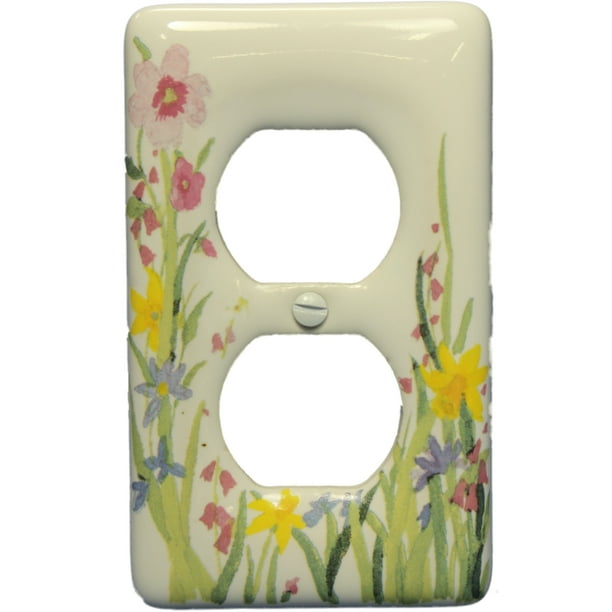1-Gang Device Receptacle Wallplate Single Outlet Wall Plate/Panel Plate/Cover Blue Butterfly And Purple Flower Design Wildflower Light Panel Cover 